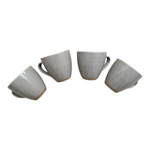 FOOD NETWORK Farmstead Gray Stoneware Coffee Tea Cups Mugs (Set of 4)